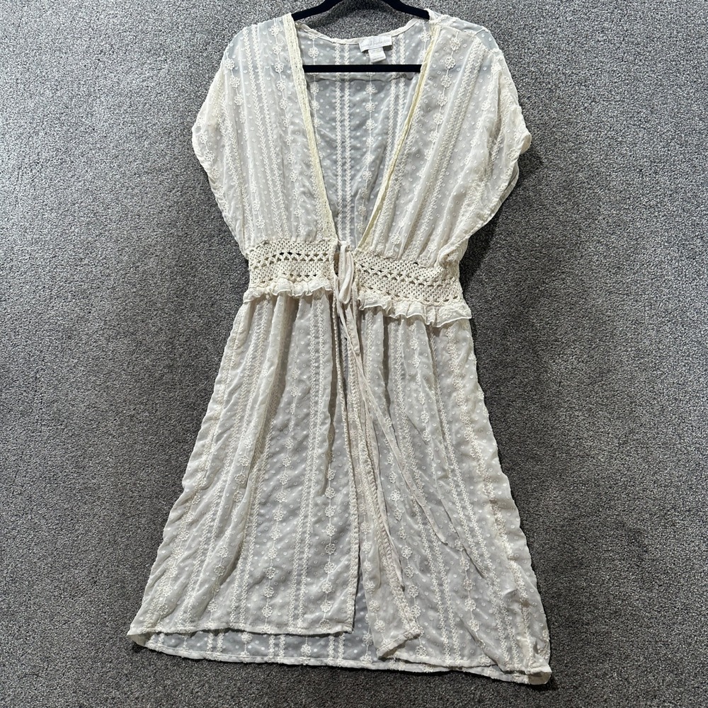 House of Harlow 1960 Duster Swim Cover Up Cream Swiss Dot Crochet‎ Lace One Size